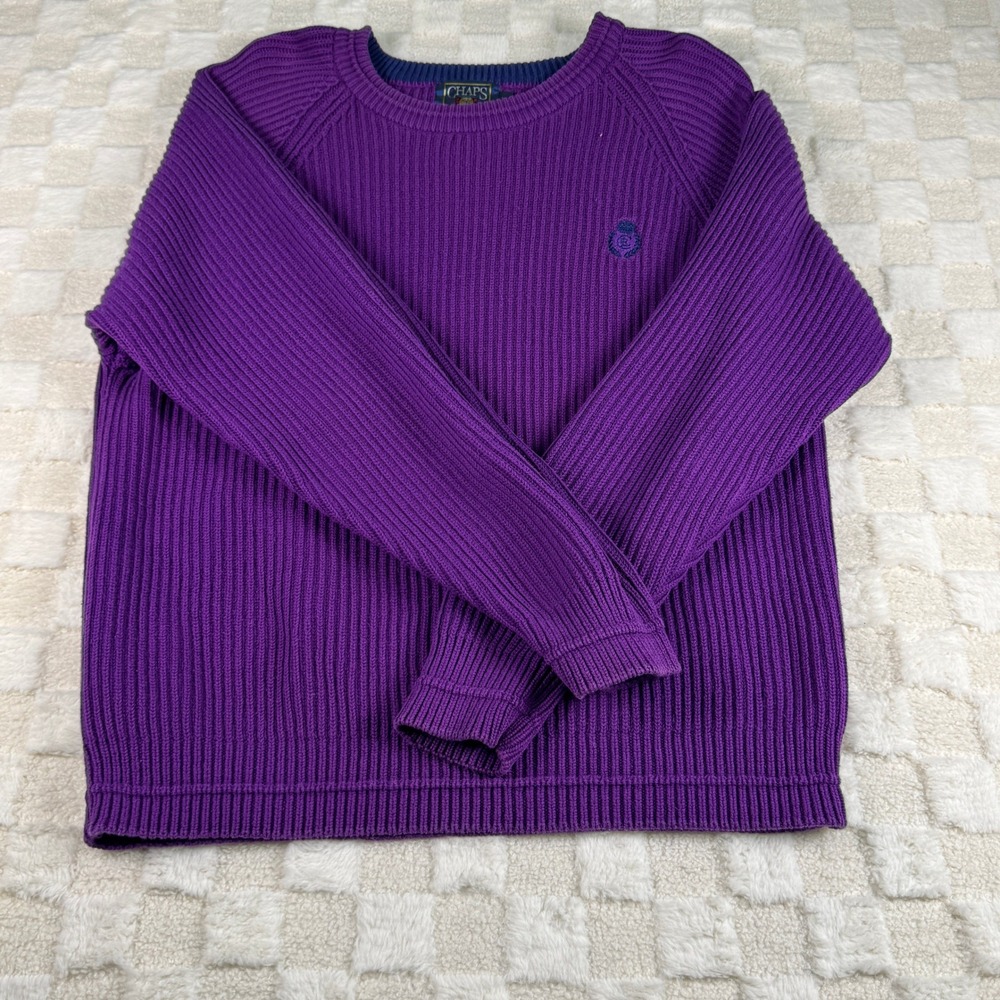 Chaps Ralph Lauren Mens XL‎ Purple Ribbed Knit Cotton Crewneck Sweater Vintage